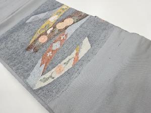 手織り紬鬘帯に万寿菊・花々模様織出し名古屋帯